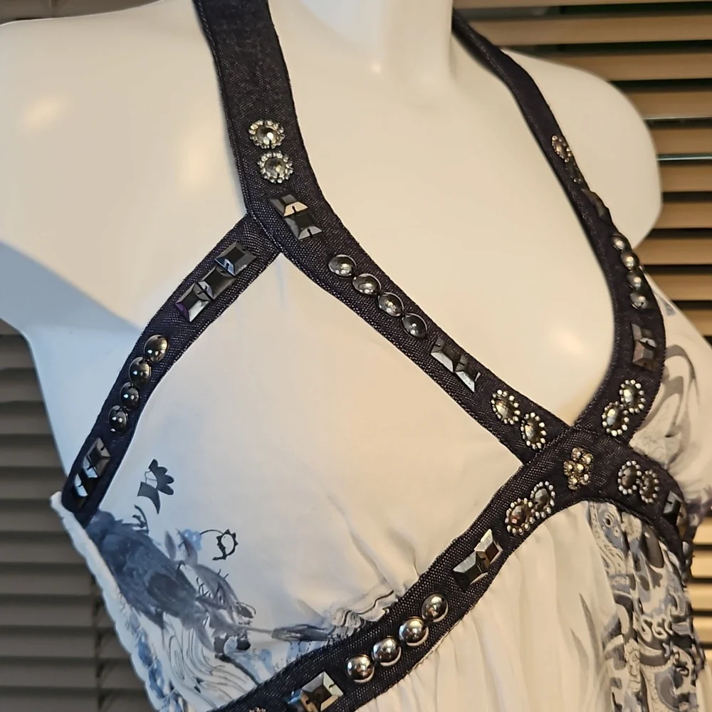 Versace style full-length maxi summer dress gown halterneck elasticated back - Picture 6 of 16